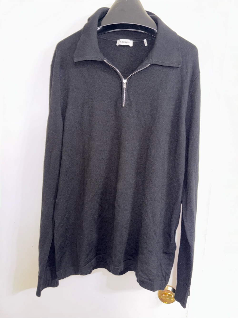 Sandro Mens Black Wool Blend Half Zip Collared Sweater Size XL